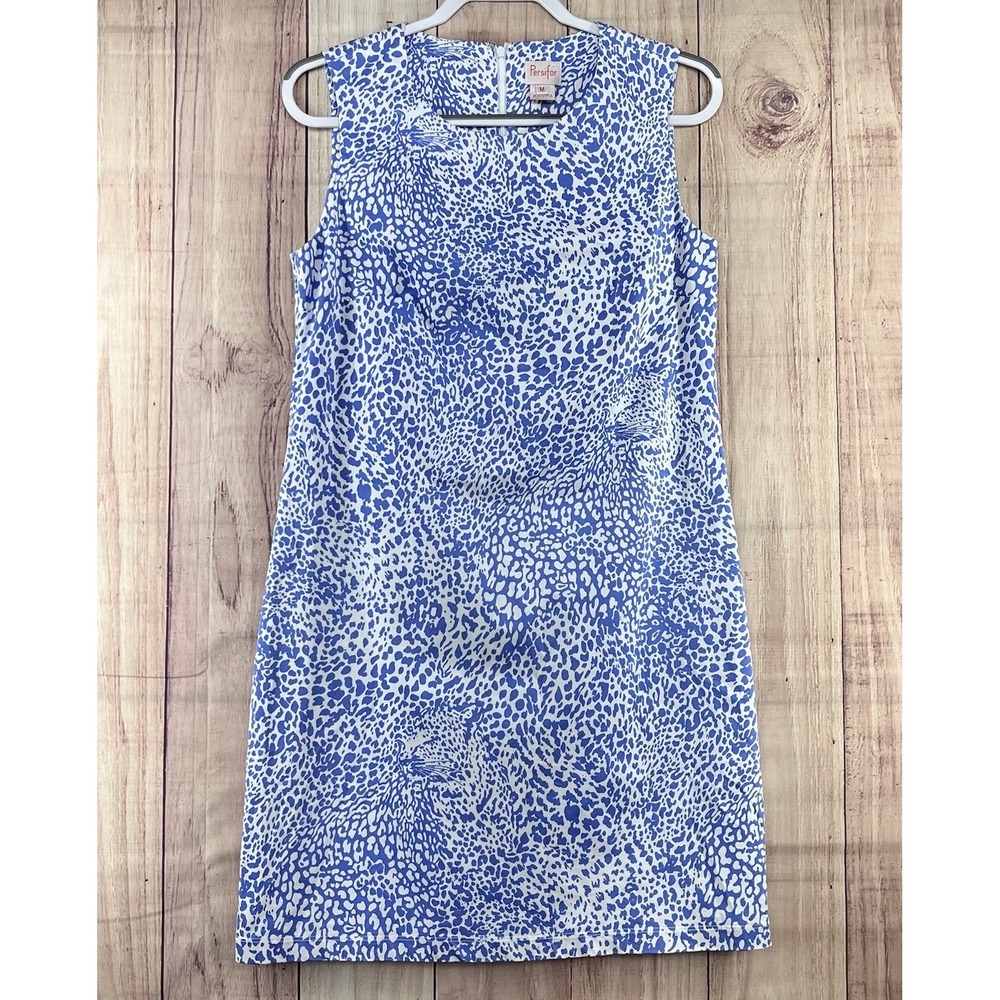 Persifor Blue White Animal Print A-Line Shift Dress Knee Length Sz M Sleeveless
